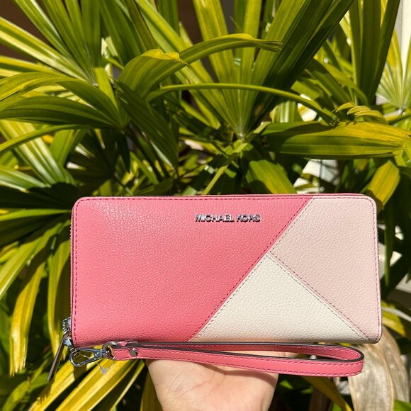 Michael Kors Jet Set Travel Large Continental Wallet Color-Block Tea Rose Multi - Picture 1 of 9